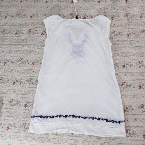 RESORT- Bohemian Vacay Embroidered Tunic Dress with Tassels- White + Blue - Picture 4 of 10